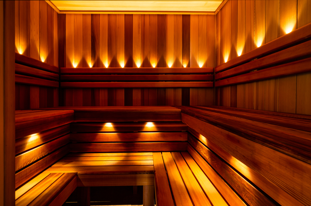 Red cedar sauna with lights